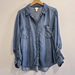 Chico's 100% Lyocell Chambray Button Up Shirt Size 3 / XL
